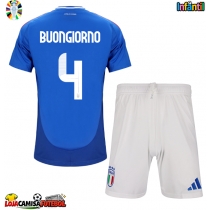 Camisa de Futebol Itália Alessandro Buongiorno #4 Equipamento Principal Infantil Europeu 2024 Manga Curta (+ Calças curtas)